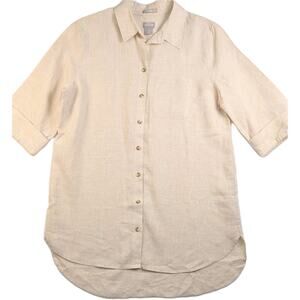 Chico’s No Iron Linen Tunic Top Size 1 US 8/10 Tan NWOT